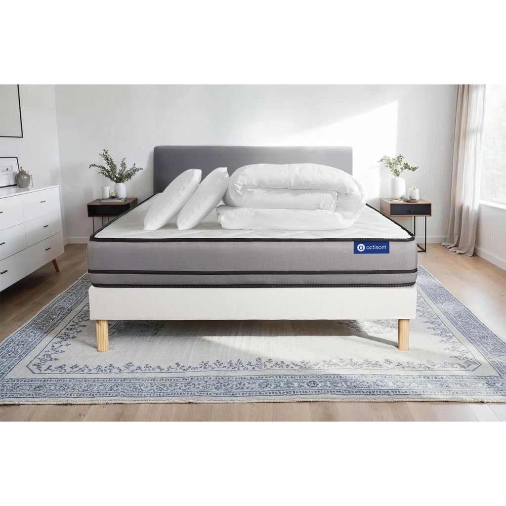 Pacchetto letto completo - Materasso 140x190cm + Box spring con doghe (kit) + 2 cuscini + Piumino - Actiflex Night