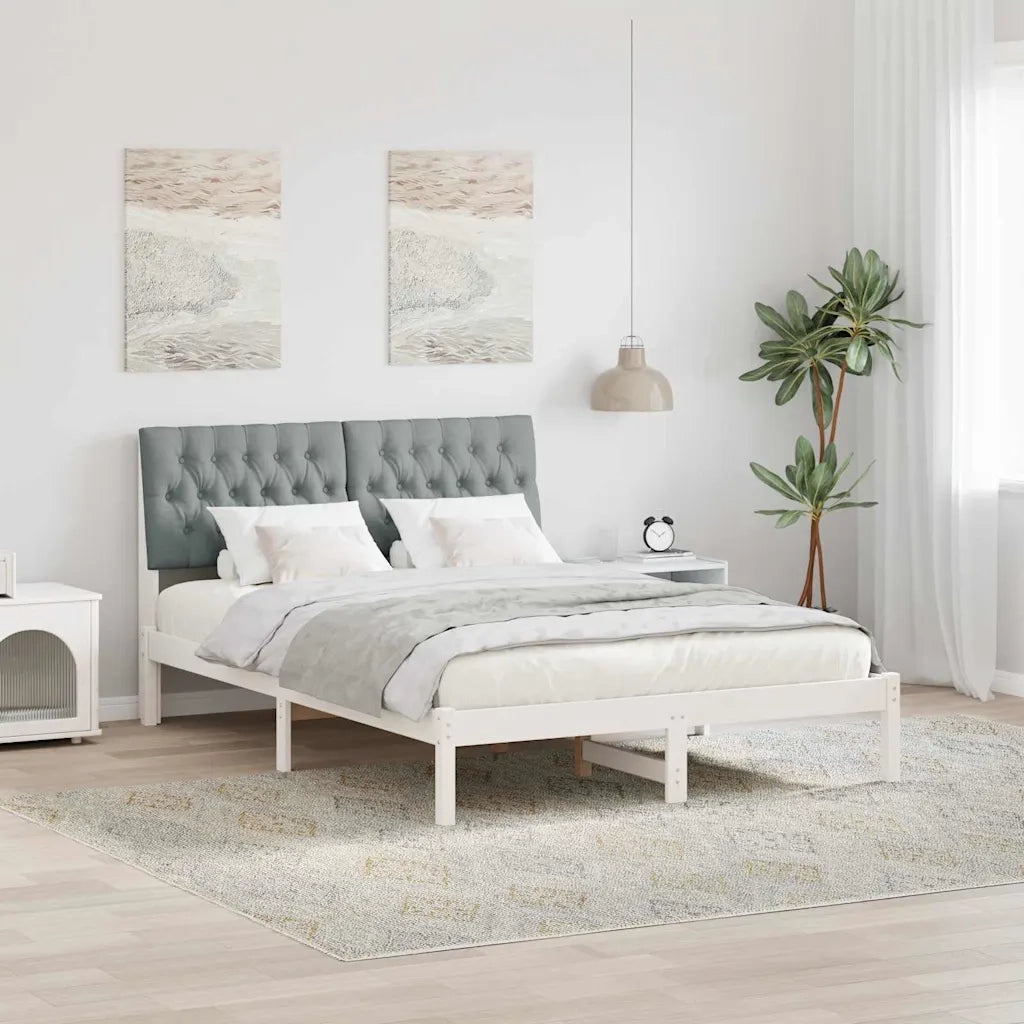 Letto con Testiera Rivestita con testiera Bianco 150 x 200 cm 3394397