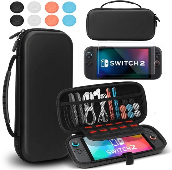 Tas di trasporto Switch 2 - Protezione rigida - 10 slot per schede di gioco - Protezione schermo - Fessure per il pollice - Interno in velluto morbido