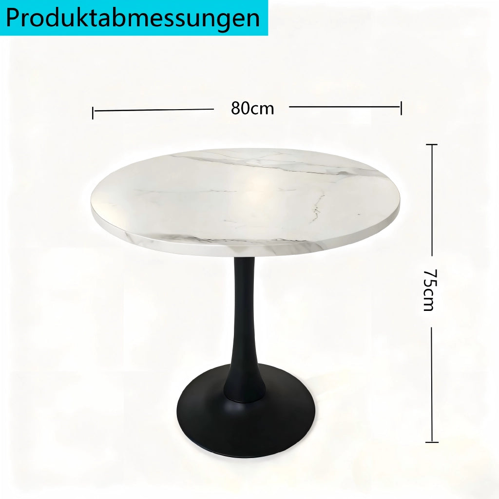TAVOLO Rotondo 80 cm MDF effetto marmo bianco e metallo nero per 2-4 persone