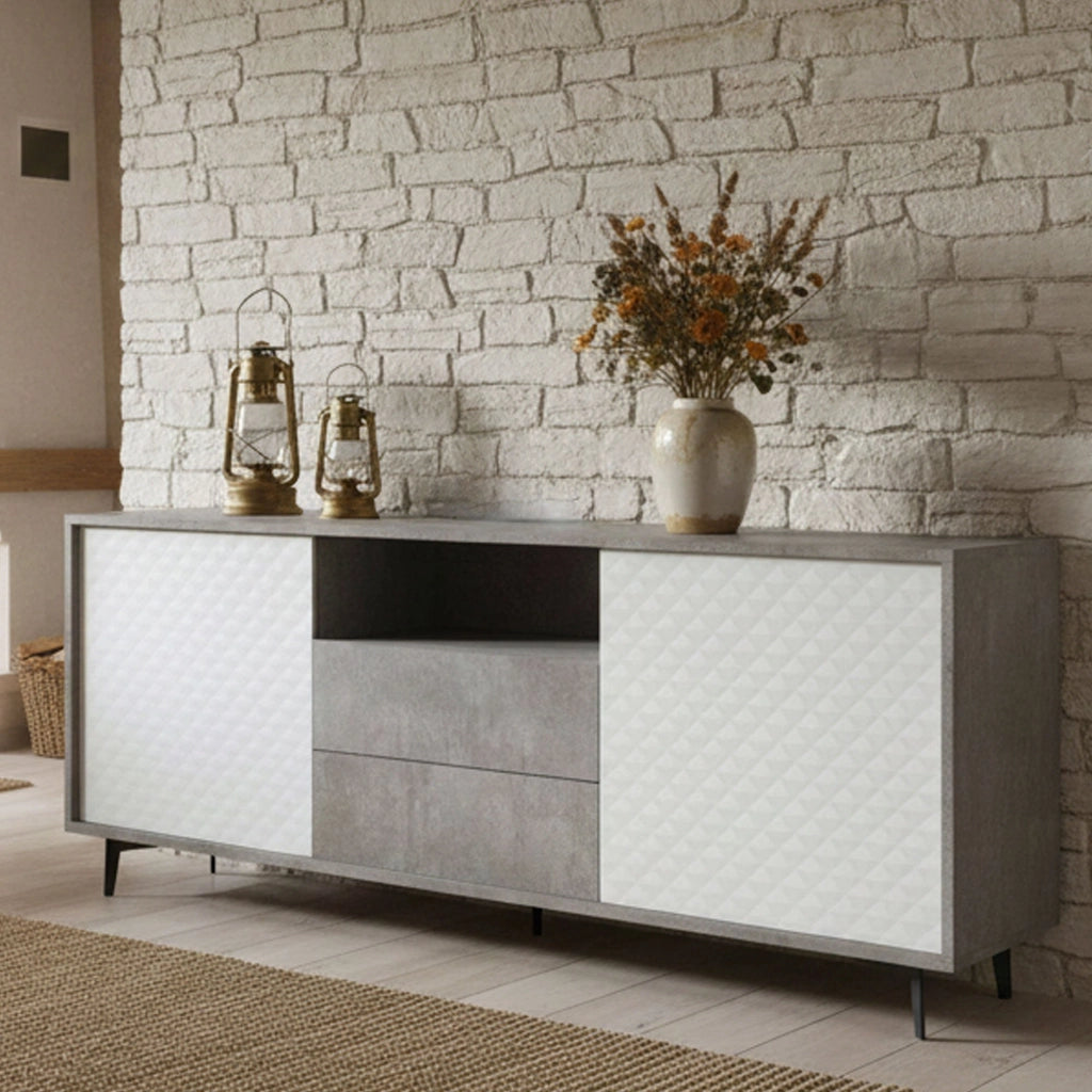 Madia Azis, Credenza 3 Ripiani Made in Italy, 184x45x77h cm Bianco