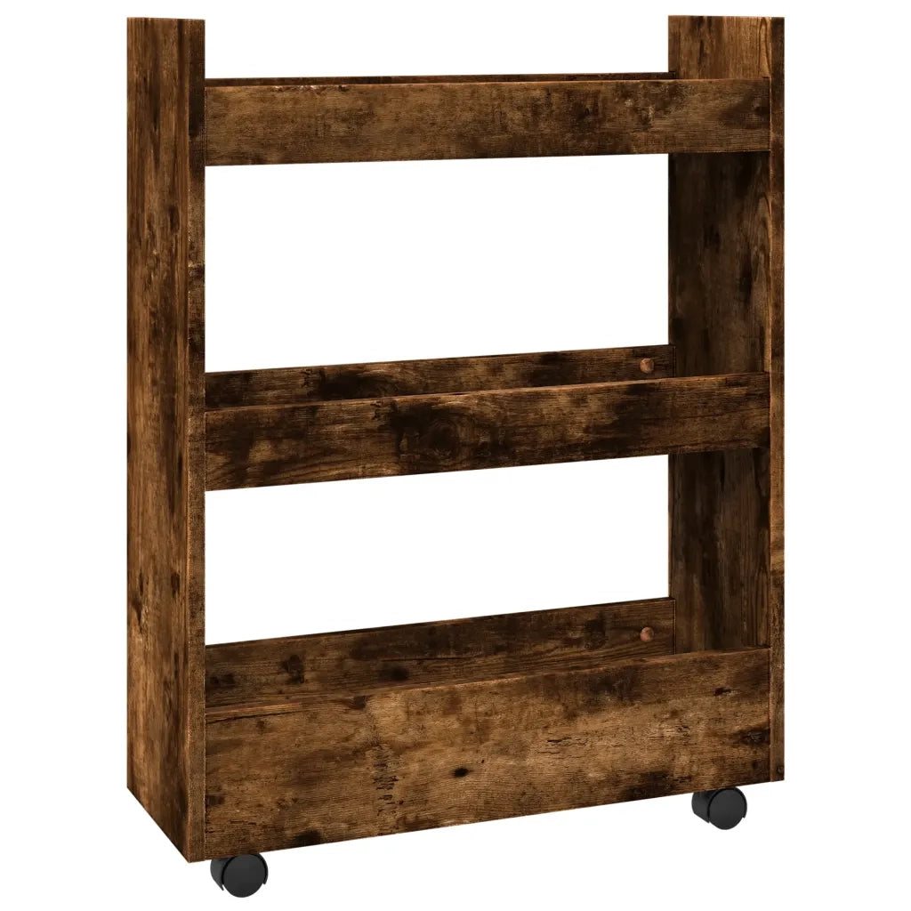 Carrello Stretto a 3 Livelli Rovere Fumo in Truciolato 855254