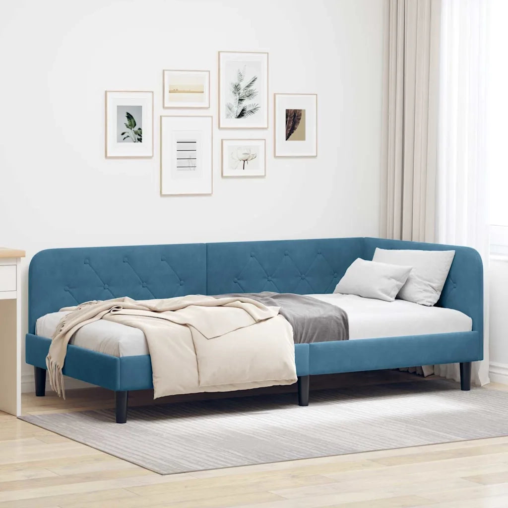 Cornice del letto ad angolo Blu 100 x 200 cm Velluto