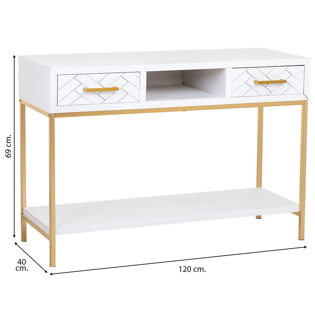 Mobile ingresso con due cassetti, legno e metallo, 120x40x69h cm