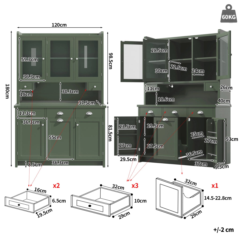 Mobile Cucina con LED e Vetro ¨C MINIMAL ¨C Verde, 180x120 cm, 3 Ante