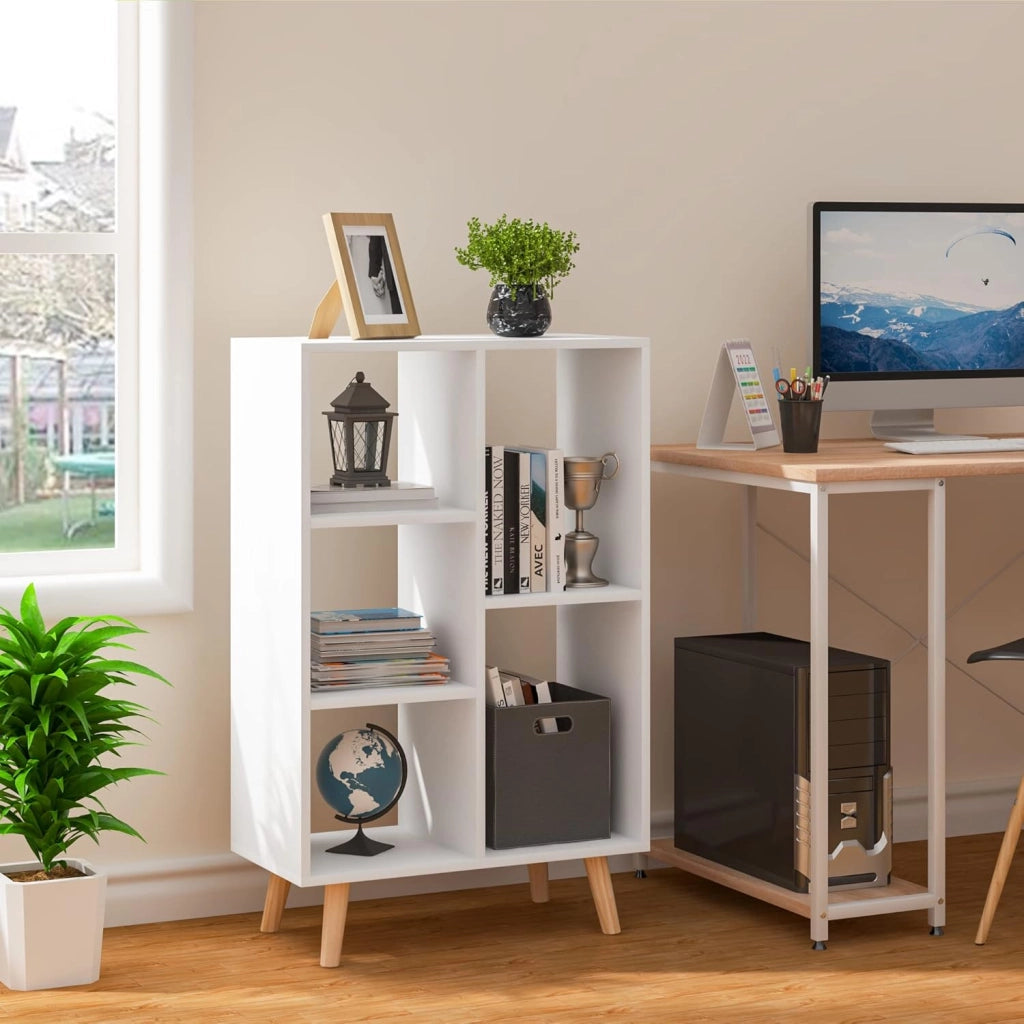 Libreria da Parete con 5 Vani Portaoggetti a Giorno, Scaffale Moderno Autoportante Salvaspazio per Soggiorno, Camera da Letto, Ufficio, Bianco, 60x95x30cm, SK011ws