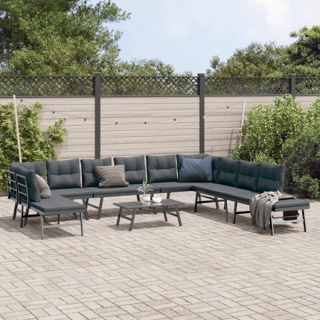 Set Panche Giardino Cuscini 6pz Nere Acciaio Verniciato Polvere 3283729