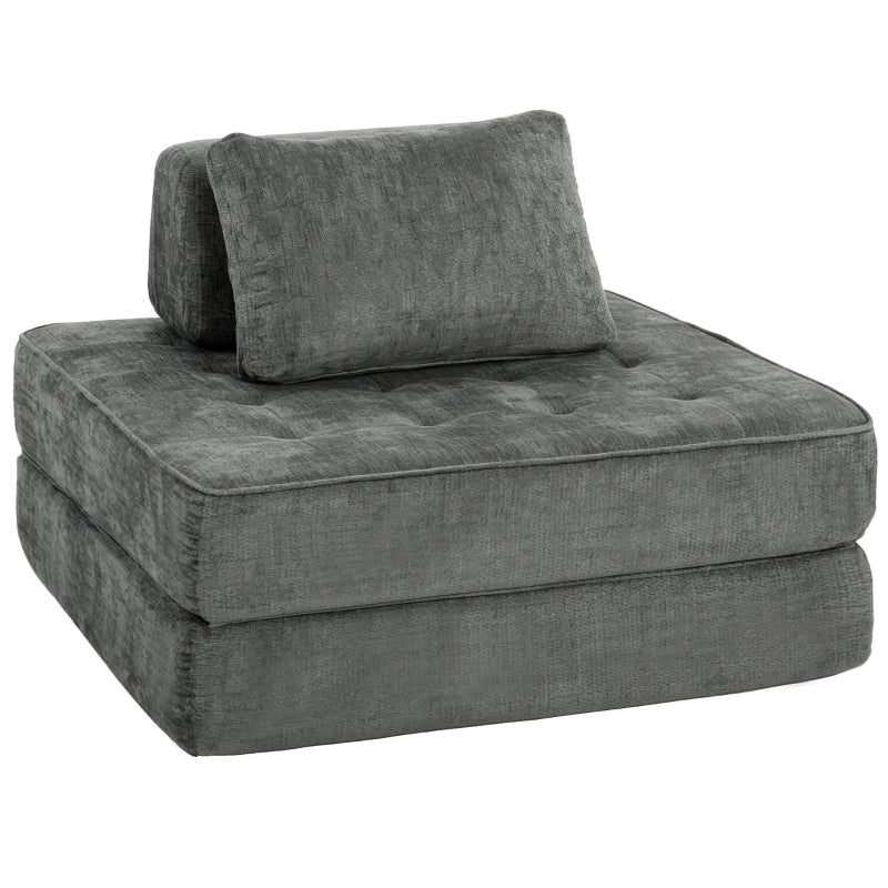 POLTRONA LETTO 2 in 1 senza struttura, schiuma 38 cm, Chenille Grigia