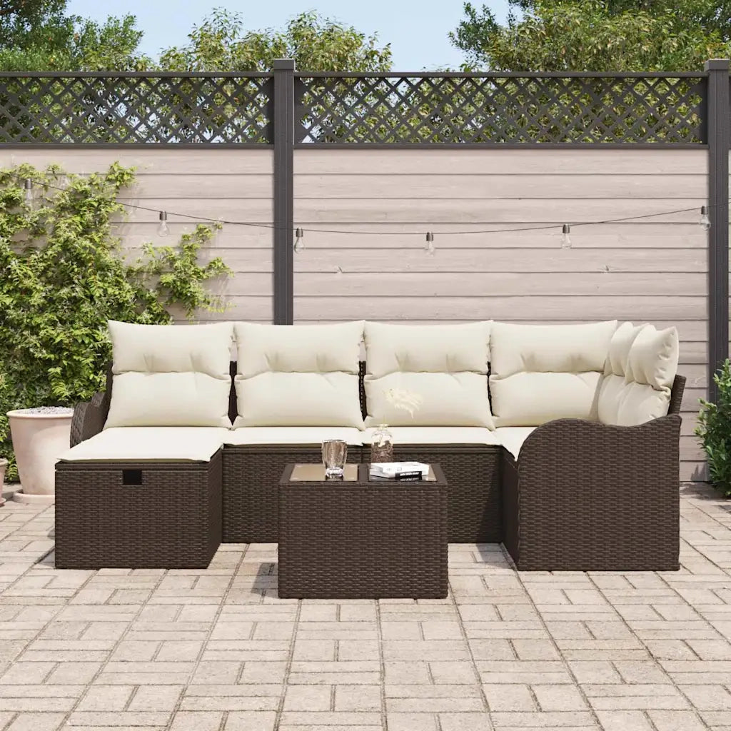 Set Divano da Giardino 7 pcs Marrone e crema Poly Rattan 3358987