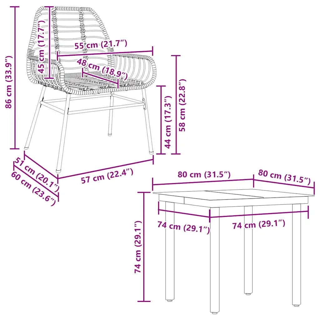 Set da Pranzo da Giardino 5pz | Set Salotto da Giardino Polyrattan Vetro