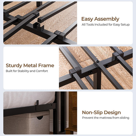 Letto 140x190cm LED - Xylo - USB testiera metallo facile montaggio