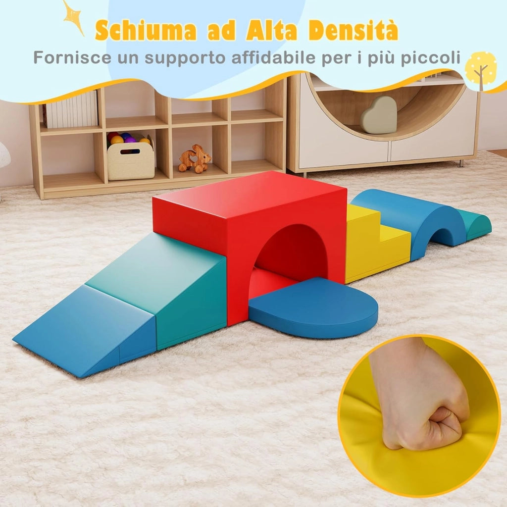Set di 7 Blocchi da Arrampicata e Strisciamento per Bambini da 1 Anno in Su, Set di Costruzioni in Schiuma da Interno per Bambini a Arrampicarsi, Strisciare e Scivolare (Rosso)