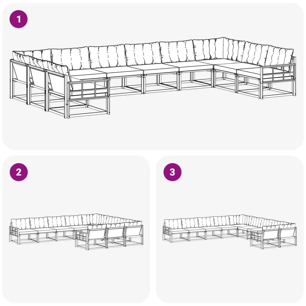 Set di divani da esterno 10 pz Bianco e Nero 3389122