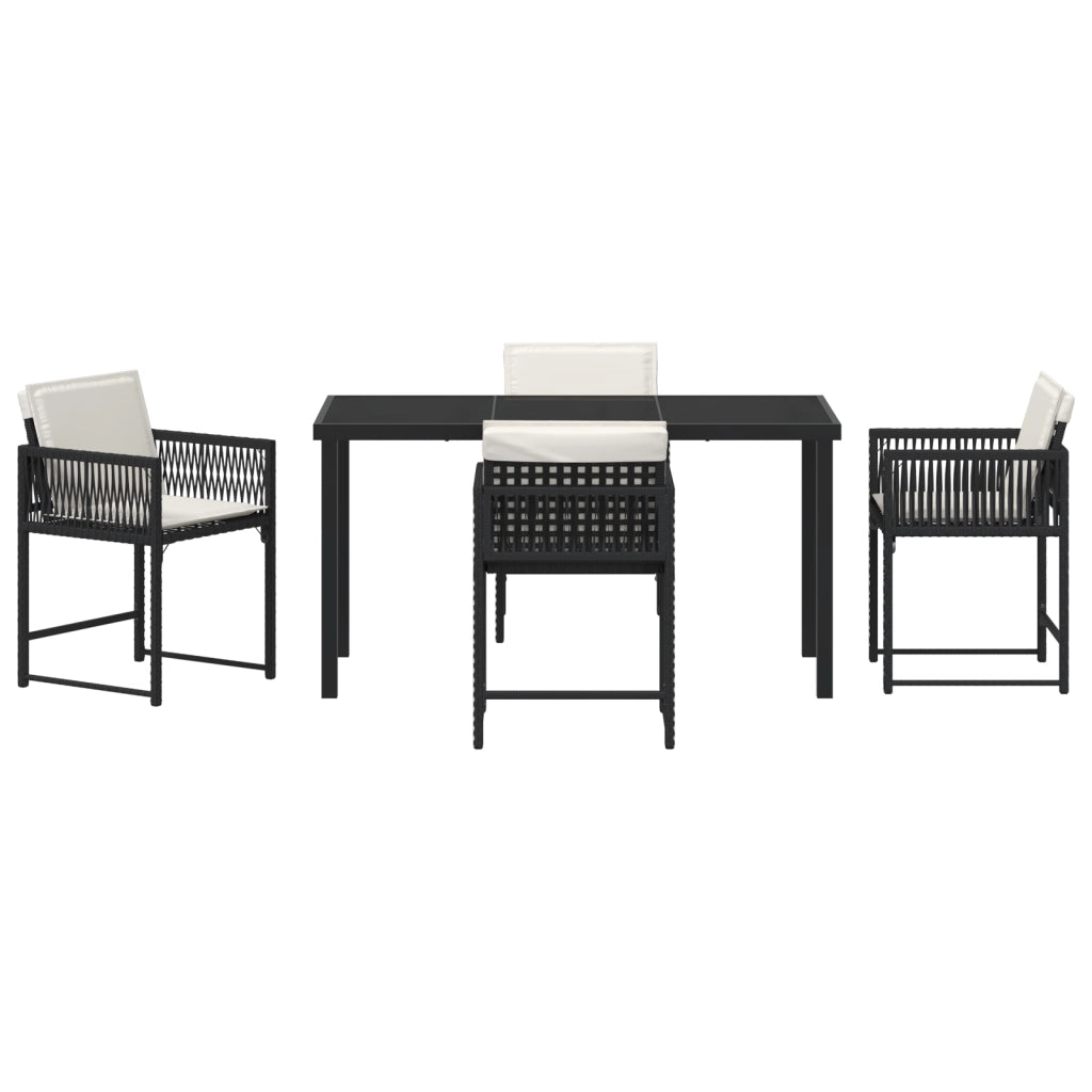 Set di Pranzo da Giardino da 5 Pezzi con Cuscini Nero Polyrattan
