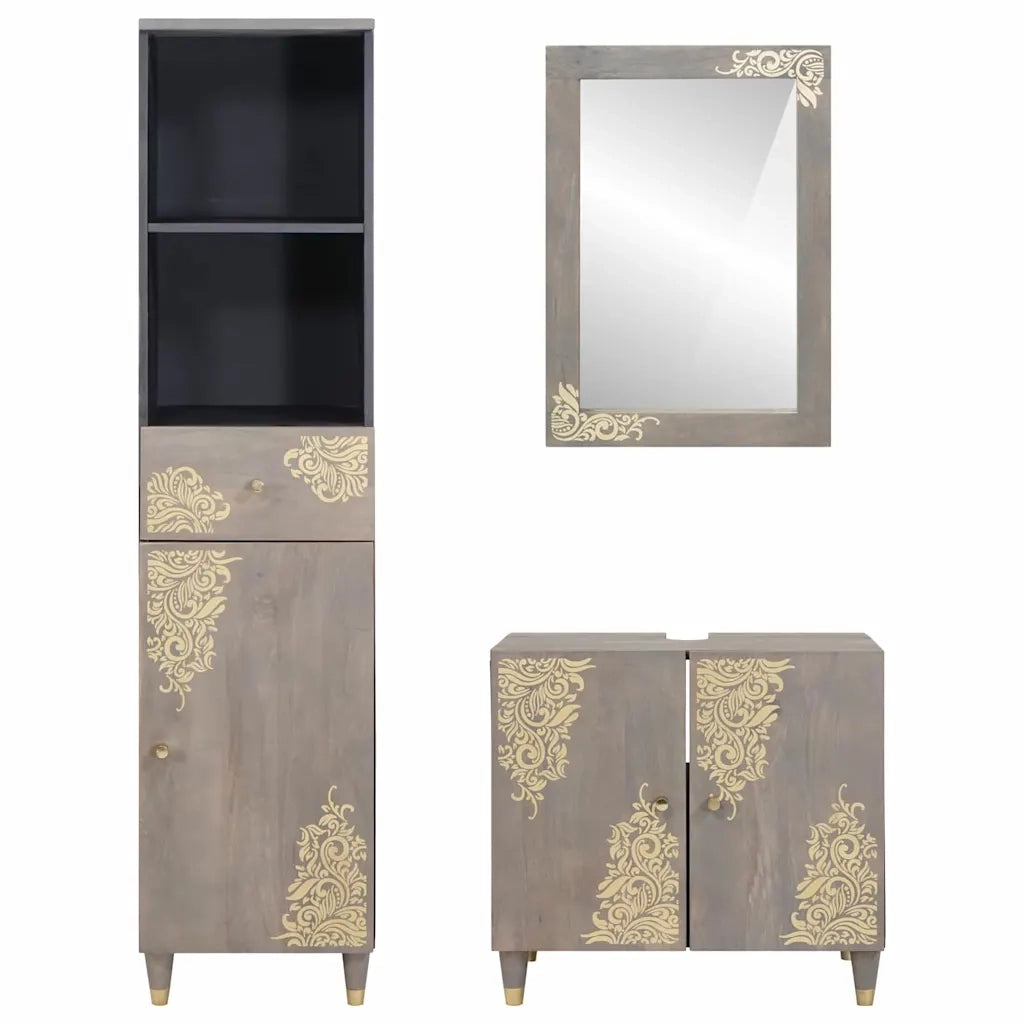 Set di Armadi da Bagno 3 pcs Grigio Legno di mango massello 3310154