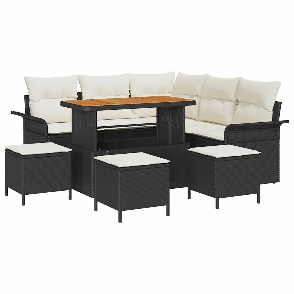 Set Divano da Giardino con cuscino 9 pcs Nero polyrattan