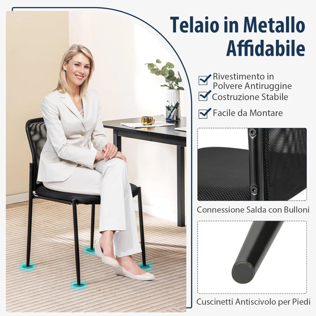 Set di 2 Sedie da Conferenza, Sedia da Ufficio con Schienale Ergonomico in Rete, Seduta Imbottita, Sedie per Sala d'Attesa, Ufficio, Portata 150 kg, 63 x 52 x 84 cm