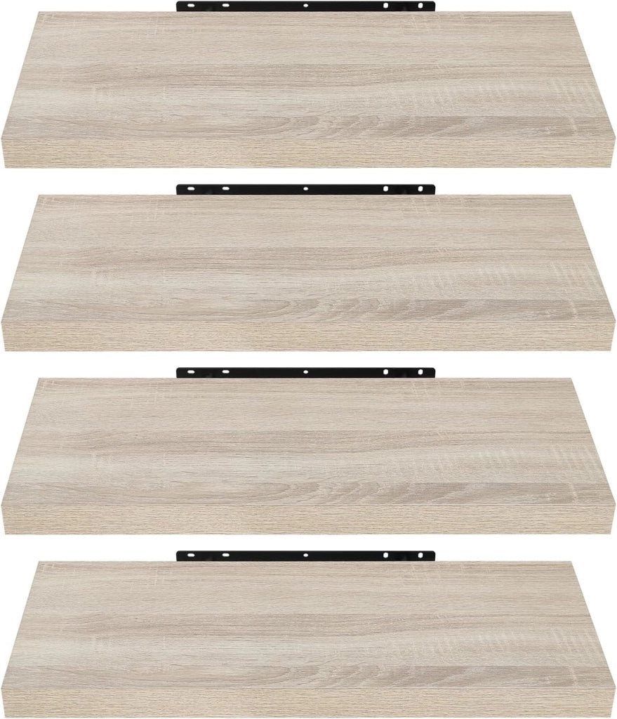 Mensole da Muro, Set di 4 Mensole da Muro, Quercia, 60cm, in Legno MDF, Librerie Scaffale da Parete Portaoggetti, Stile rétro, Mensole Sospese Decorative per Salotto Cucina Corridoio