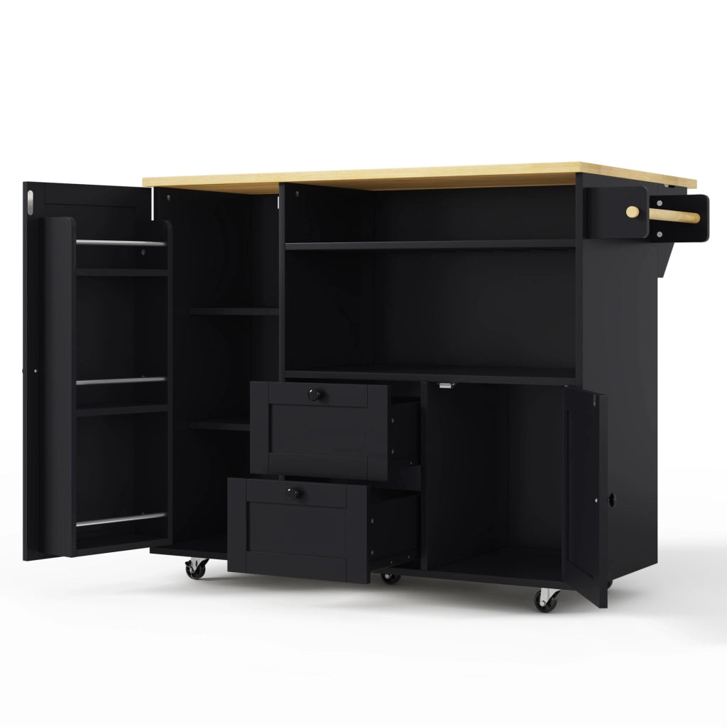 Carrello isola da cucina pieghevole 104x45(69)x89 cm in MDF naturale e nero