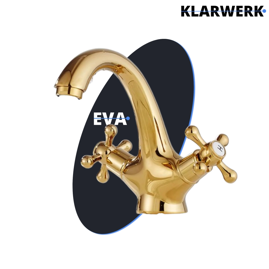 EVA | Rubinetto da bagno vintage Rubinetto da bagno dorato lucido |  retrò in acciaio inossidabile premium | Miscelatore gastronomico per  2 attacchi