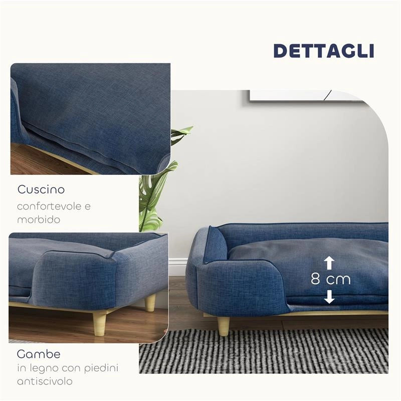 DIVANO LETTINO PER CANI GRANDI FINO 30 KG DA INTERNO CON CUSCINO RIMOVIBILE 96X66X24 CM BLU