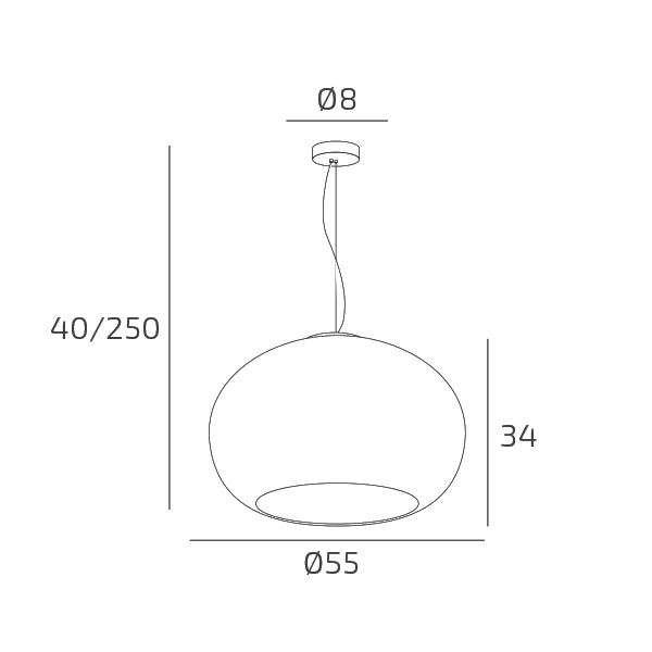 CASPER SOSPENSIONE 55 CM 1 LUCE ATTACCO E27 MONTATURA BIANCA VETRO BIANCO OPALE SATINATO