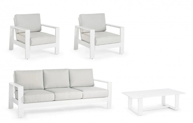 Set Salotto da Giardino Divano 2 Poltrone e Tavolino Baltic Bianco