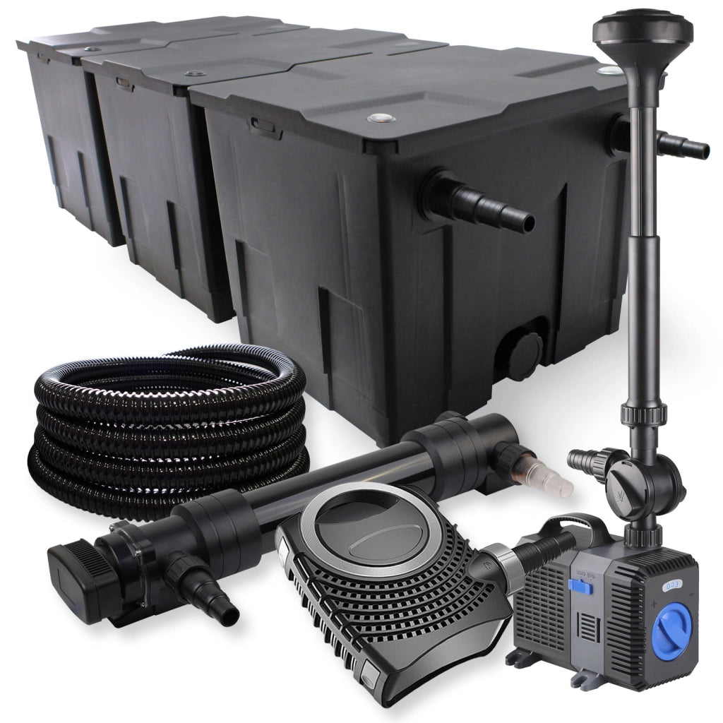 Set Filtro a 3 camere 90000l Chiarificatore UVC 36W Pompa NEO10000 80W Tubo Fontana