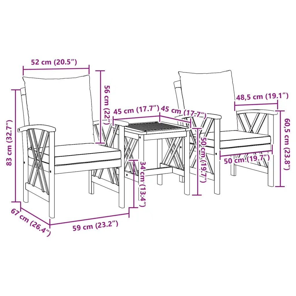 Set Divano da Giardino con cuscino 3 pcs Olio Naturale 4106450
