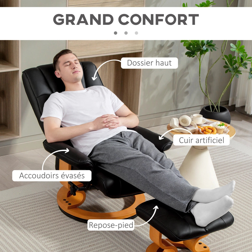Poltrona relax reclinabile girevole con poggiapiedi ¨C Minimal ¨C nera tessuto sintetico