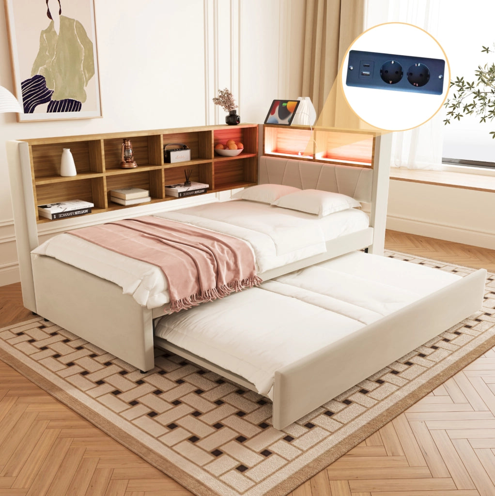 Divano letto singolo 90x200 cm con letto estraibile e LED
