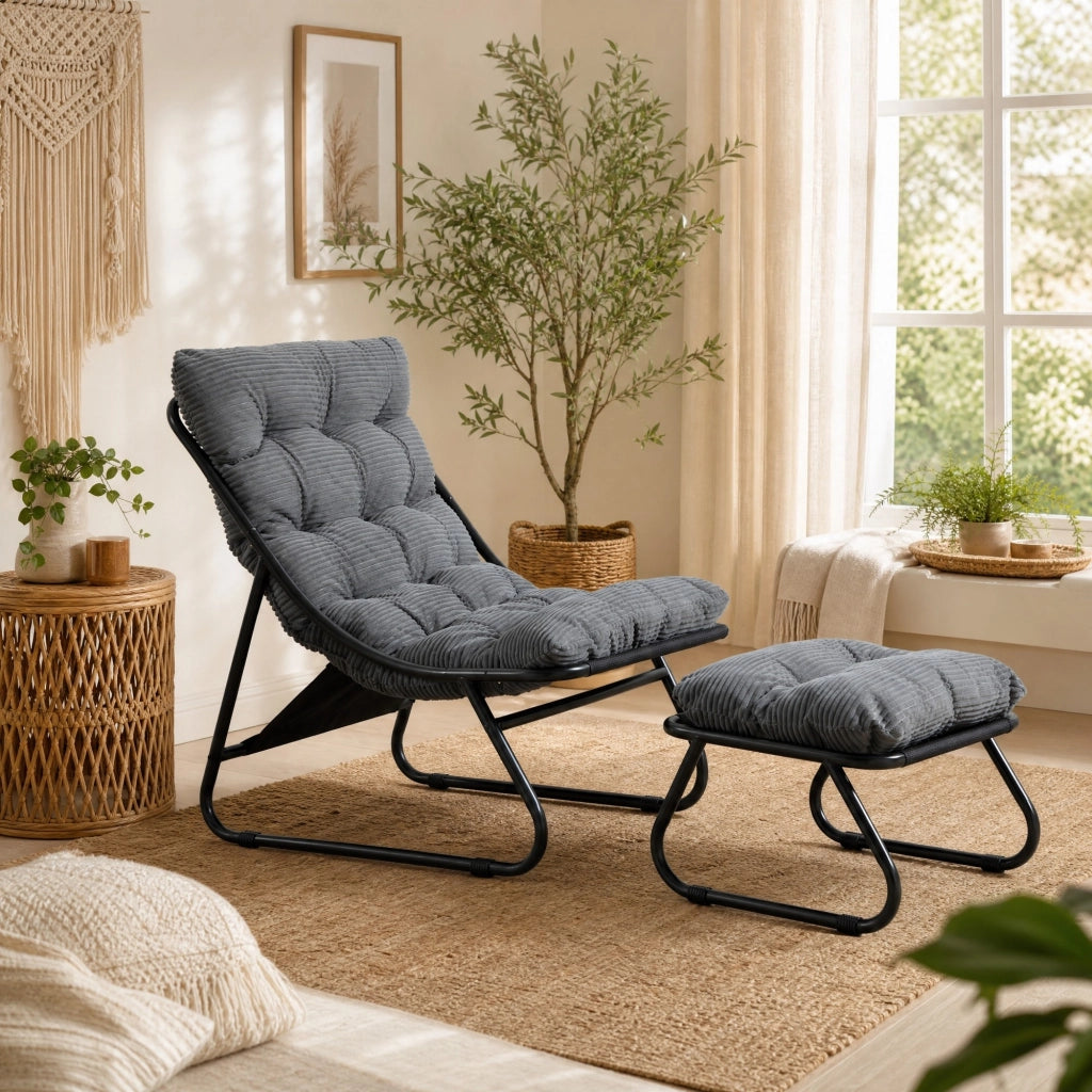 POLTRONA lounge da esterno con ottoman 65x78x86 cm acciaio grigio