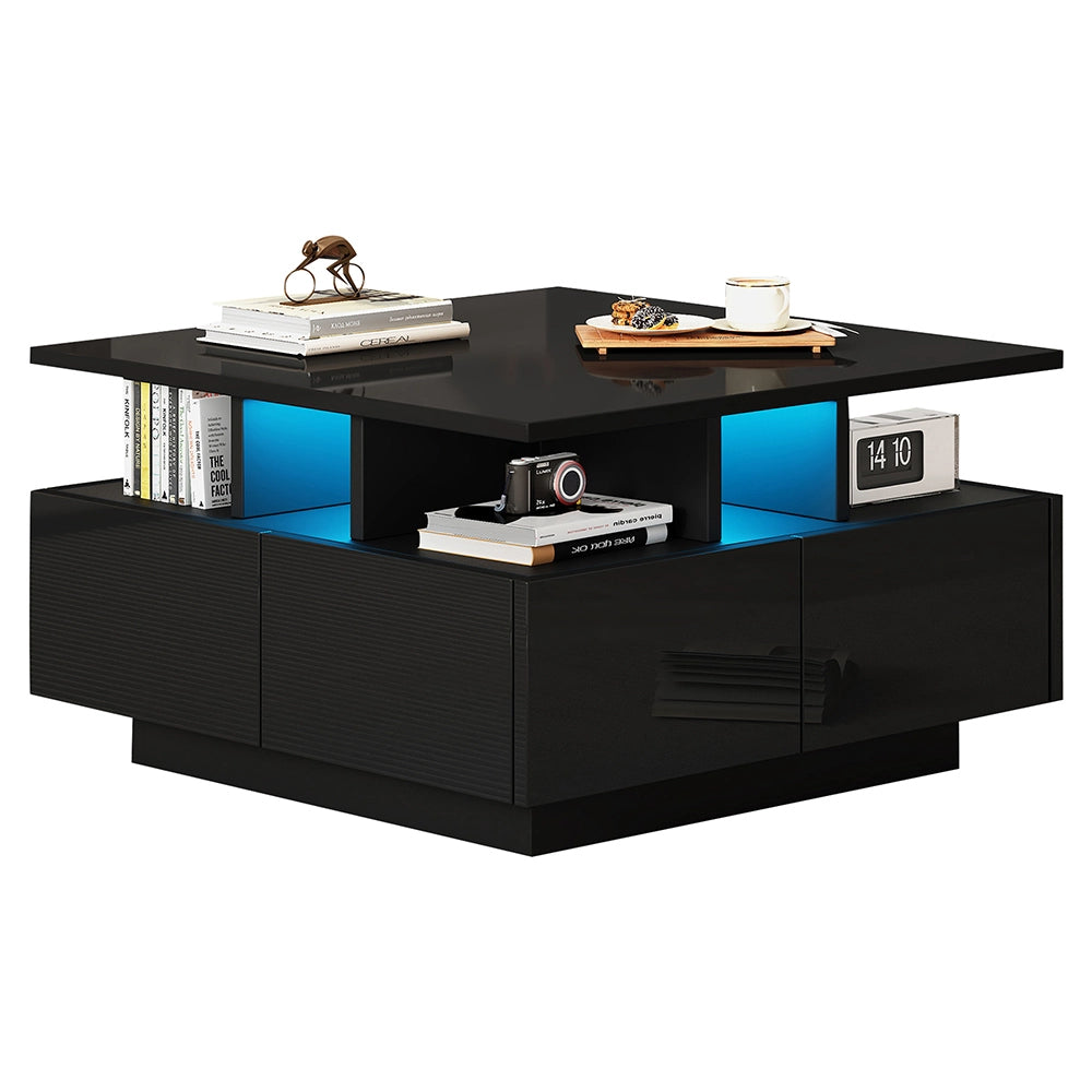 Tavolino-Xylo-70x70x40cm nero LED 4 cassetti 30kg