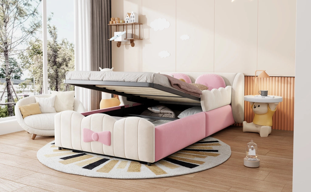 letto per bambini velluto beige 90 x 200 cm
