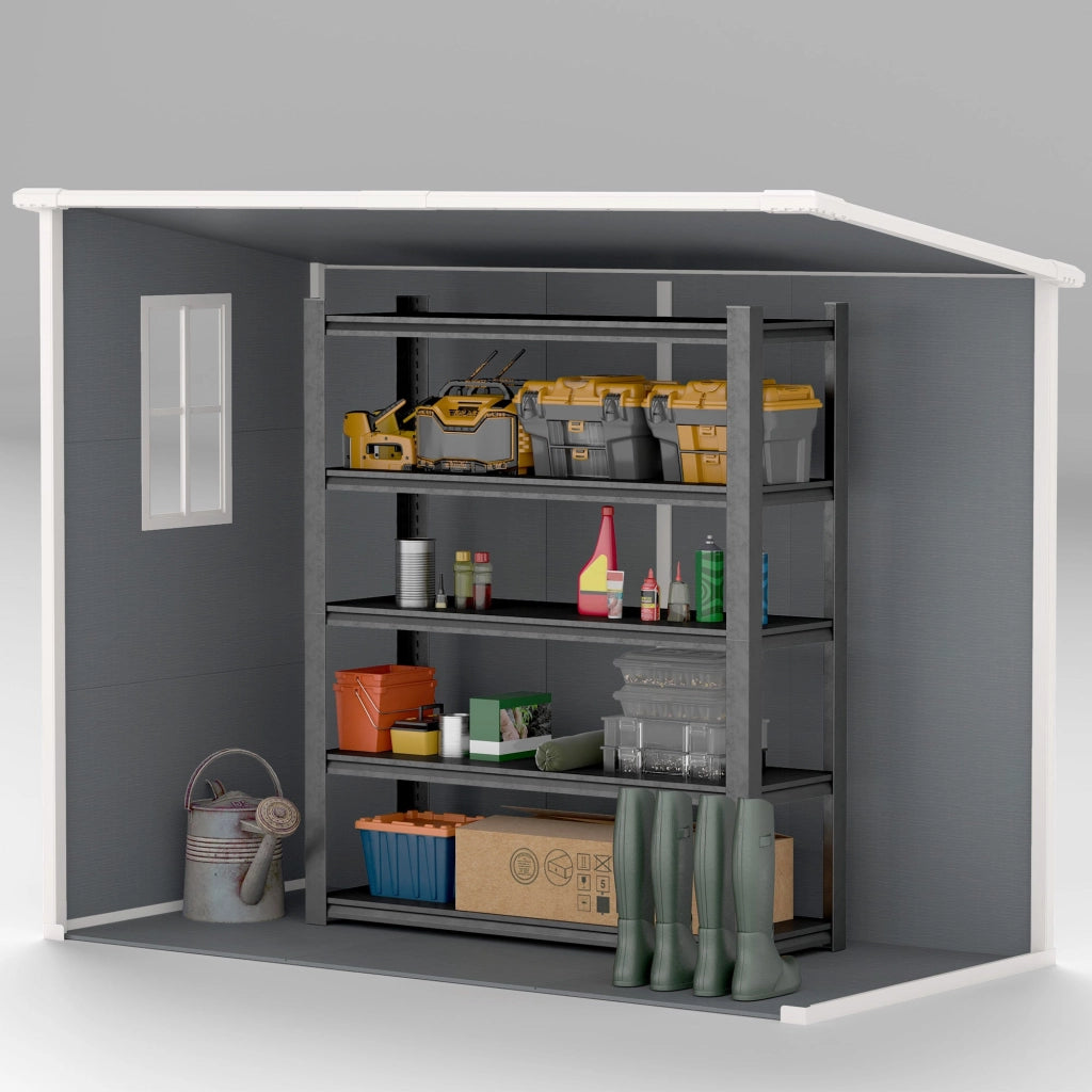 Casetta Box da Giardino 240x130 cm con Pavimento 2 Porte con Blocco e Finestra in Resina Grigio