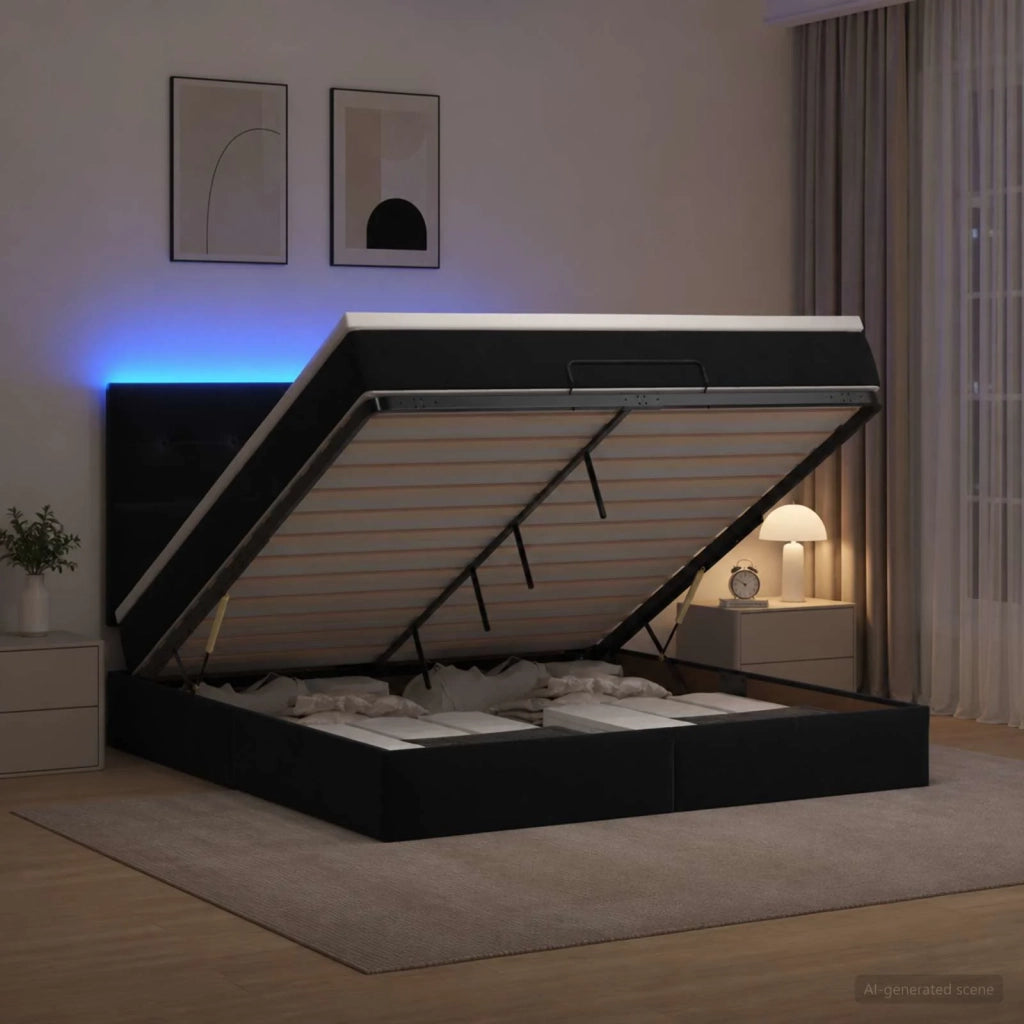 Letto Ottomano con Materasso e LED Nero 180 x 200 cm Velluto 3458321
