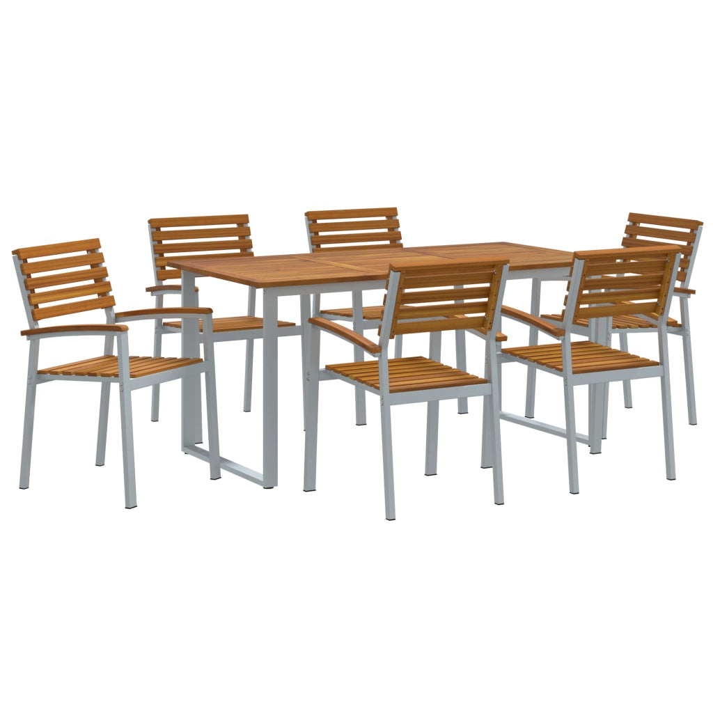 Set da Pranzo da Giardino 7 Pezzi in Legno Massello di Acacia e Metallo