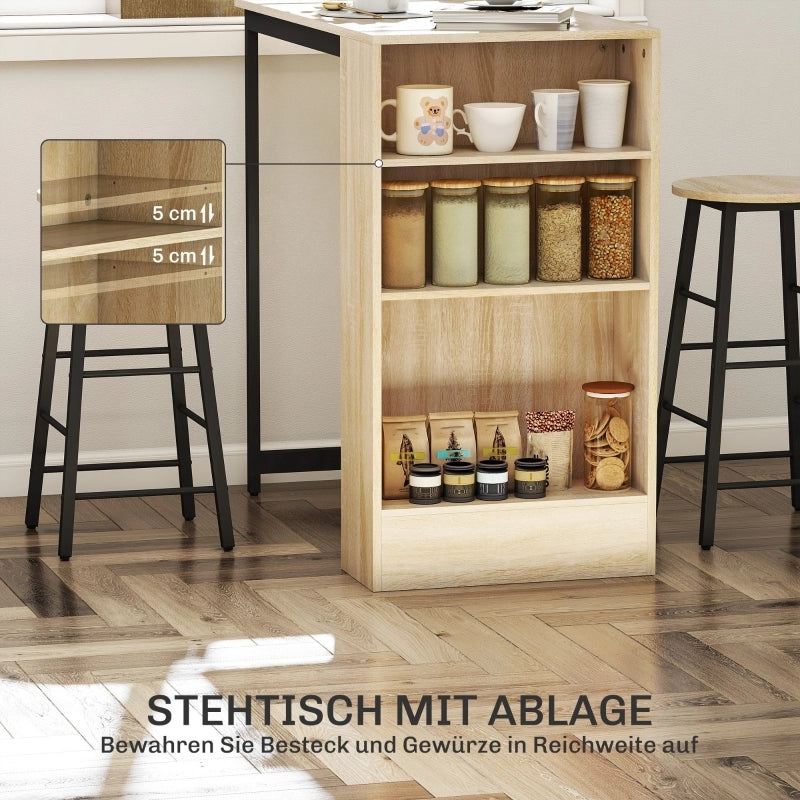 TAVOLO ALTO Set da 3 pezzi con 2 sgabelli, 91x49x91 cm, nero effetto rovere, acciaio