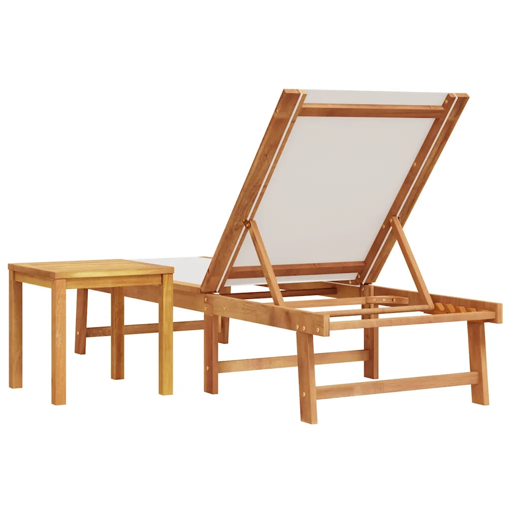 vidaXL Lettino Prendisole con Tavolo Grigio Massello Acacia Textilene