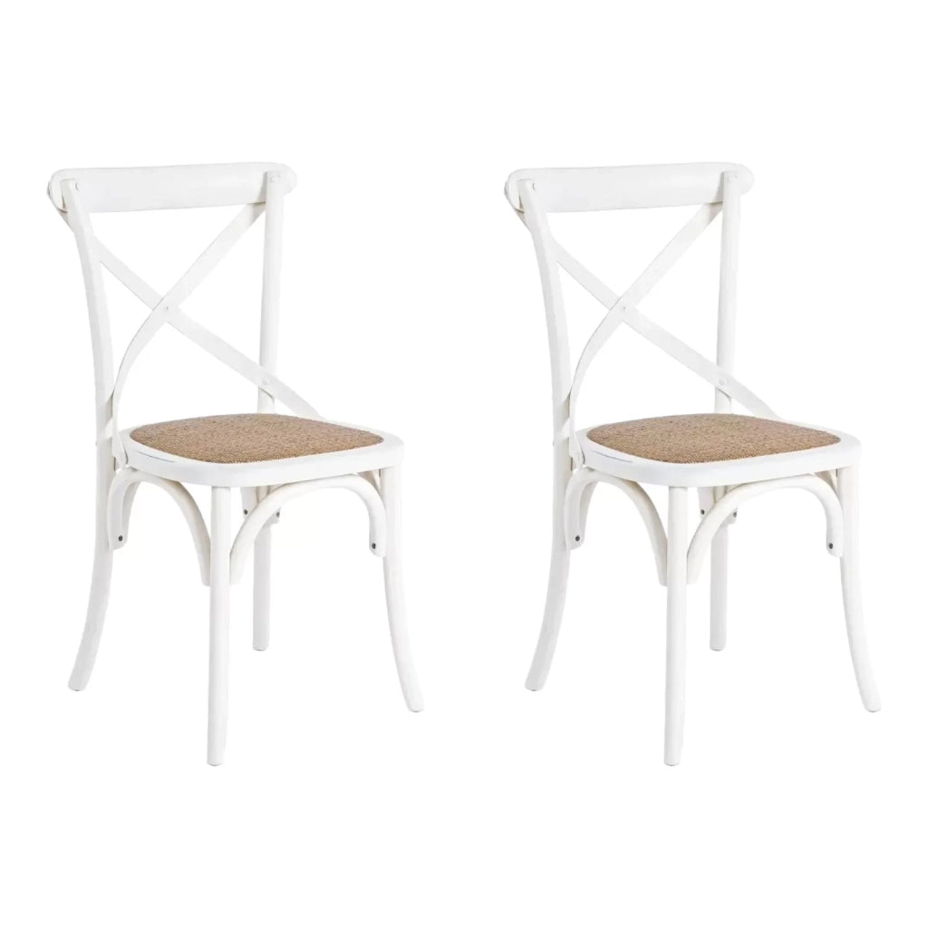 Set 2 sedie cross bistrot shabby vintage bianco olmo seduta rivestita rattan naturale modello (6086) - Mobili 2G