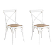 Set 2 sedie cross bistrot shabby vintage bianco olmo seduta rivestita rattan naturale modello (6086) - Mobili 2G