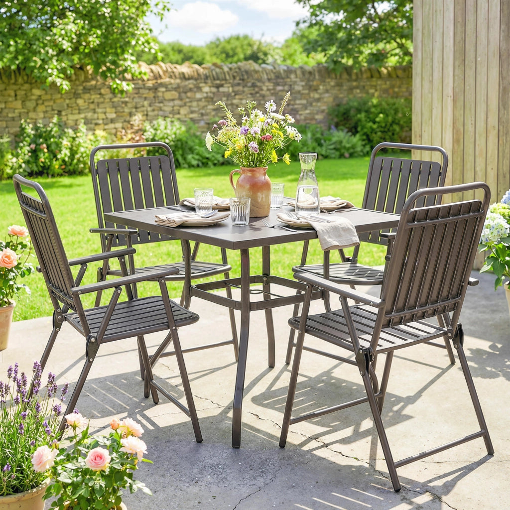 Set di 4 Sedie da Giardino Pieghevoli con Braccioli ¨C zephmum ¨C Marrone 55x63x93 cm