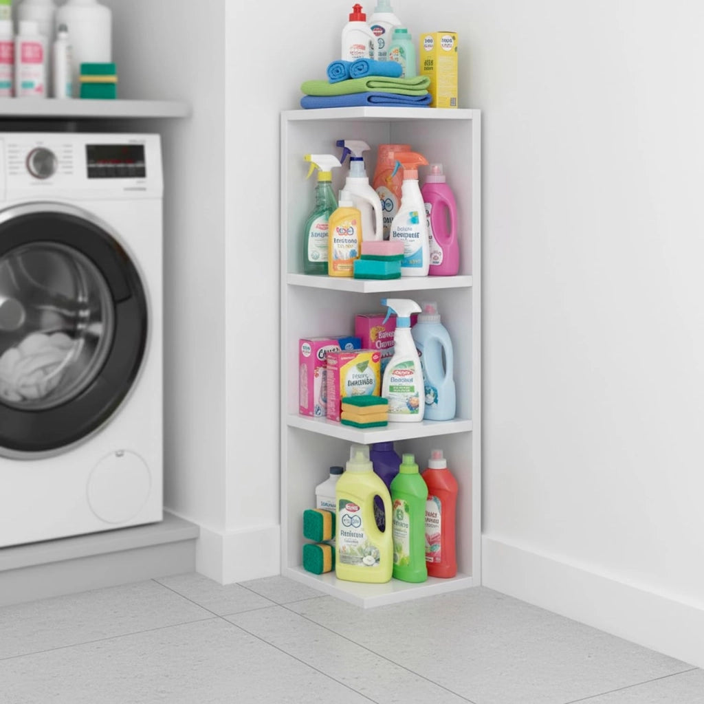 Modulo Angolare Per Bagno Sospeso Con 3 Ripiani Per Organizzare Accessori Prodotti Asciugamani Design Moderno Compatto Regina 65 x 20 x 19.5 Cm Bianco Lucido