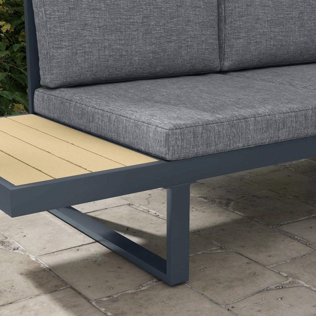 Set Salotto da Giardino Divano Angolare e Tavolino da Caffè Grigio e Teak