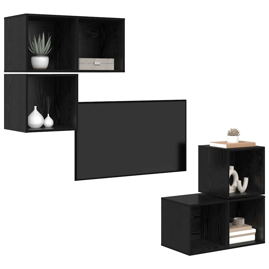 Set mobile TV 4 pz-Set di 4 Credenza per TV Rovere Nero Legno multistrato 358666