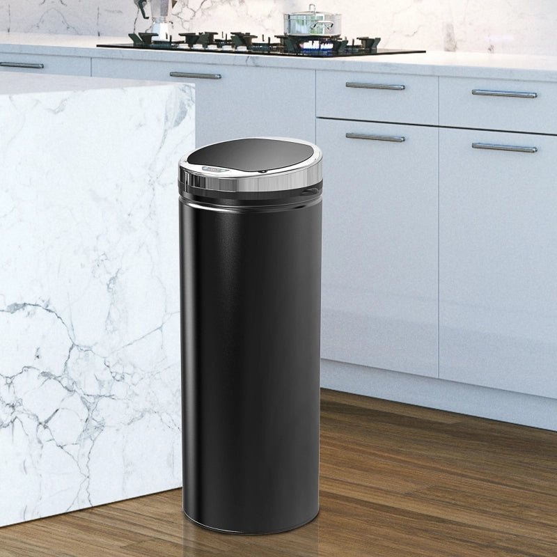 Pattumiera con sensore di movimento, acciaio inox, 30,5 x 30,5 x 81,5 cm, nera