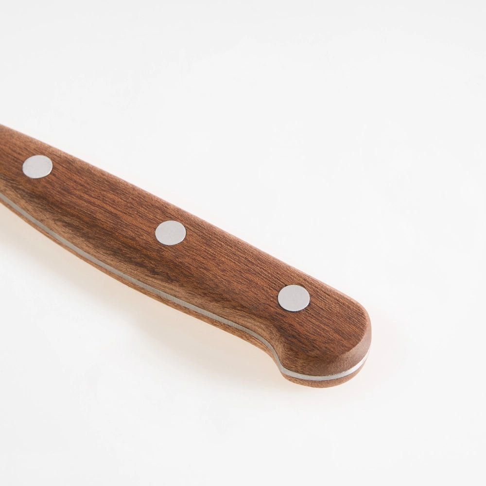 Set di coltelli da bistecca 6 pezzi Elegante confezione in acciaio inossidabile Manico in legno Lama seghettata Marrone