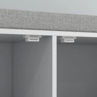 Panca Scarpiera a 2 Armadietti con Cuscino, in Tessuto Effetto Lino, Legno e Acciaio, 84x35x50 cm, Bianco