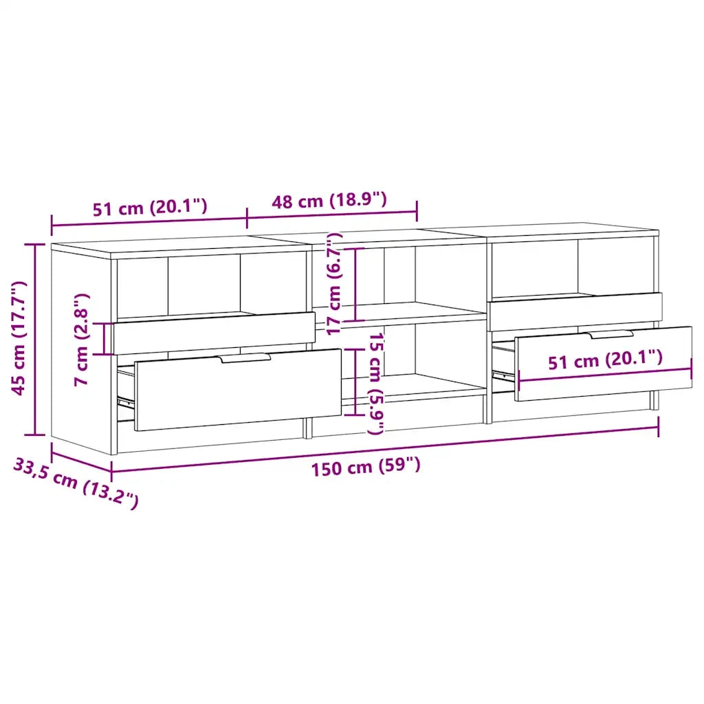 Mobile Porta TV Legno Vecchio 150x33,5x45 cm Legno Multistrato 856852