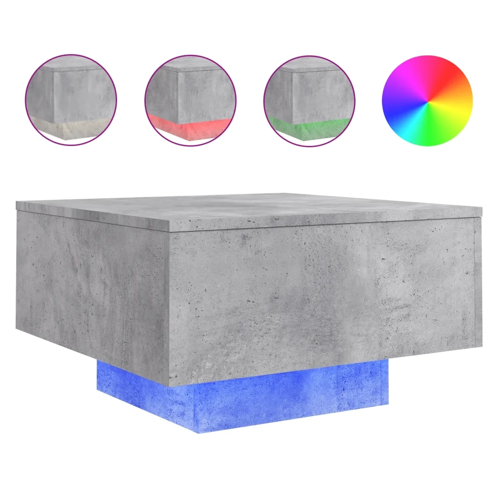 Tavolino da Soggiorno con Luci LED Grigio Cemento 55x55x31 cm 836577